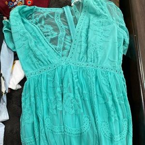Lace turquoise romper dress